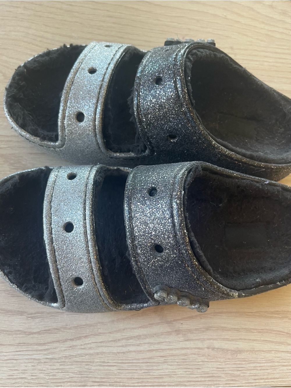 CROCS Slide Sandals with Plush Lining - Silver/Black - Picture 4 of 6